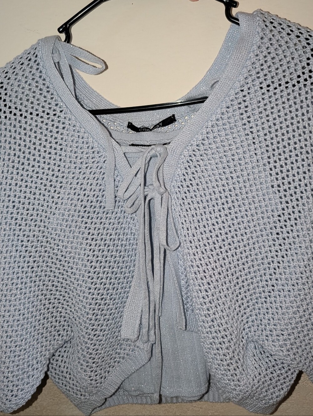 Light Gray Open-Knit Lace-Up Crop Top